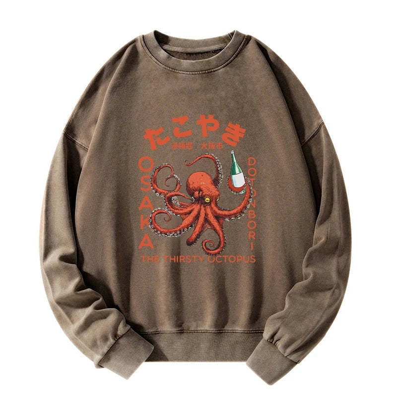 Magmoo Octopus Drinks Soju Washed Sweatshirt