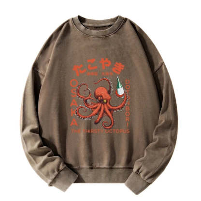 Magmoo Octopus Drinks Soju Washed Sweatshirt