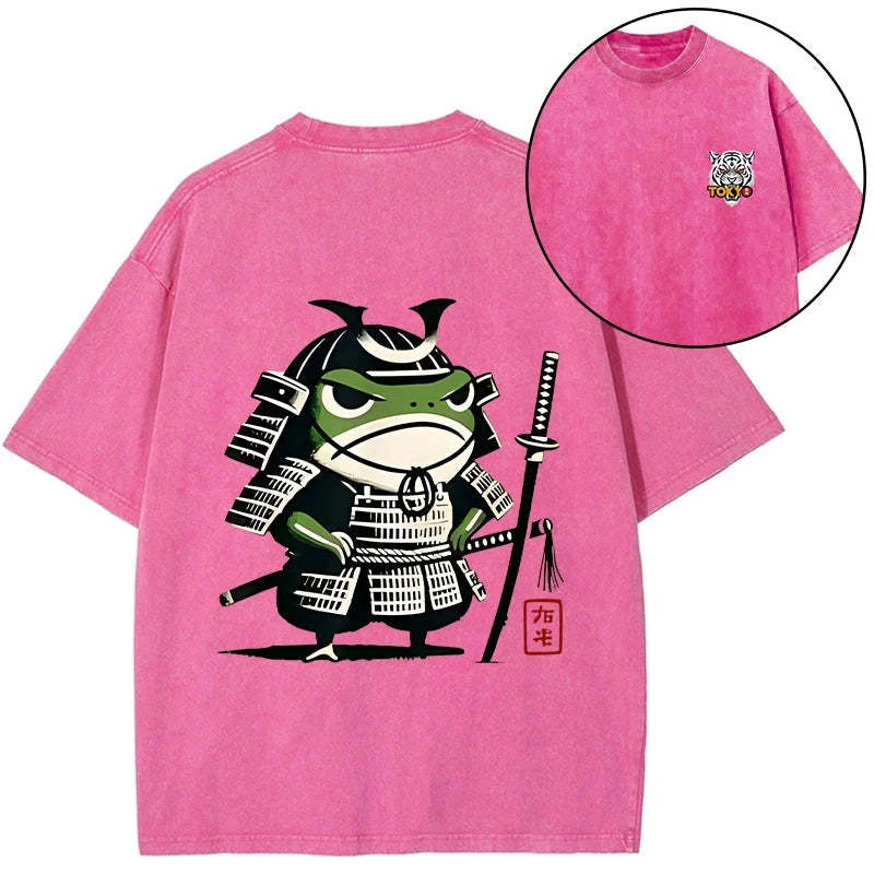 Magmoo Frog Samurai Japan Front Back Washed T-Shirt
