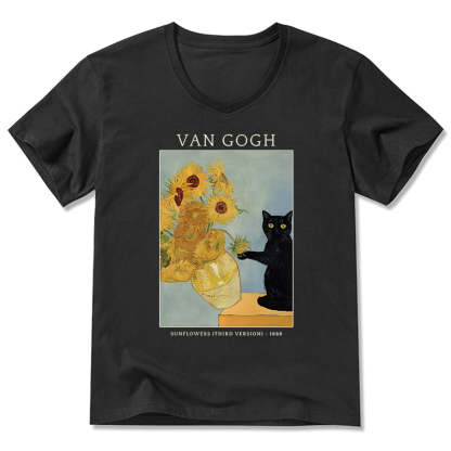 Magmoo Black Cat With Sunflowers V-Neck Classic T-Shirt