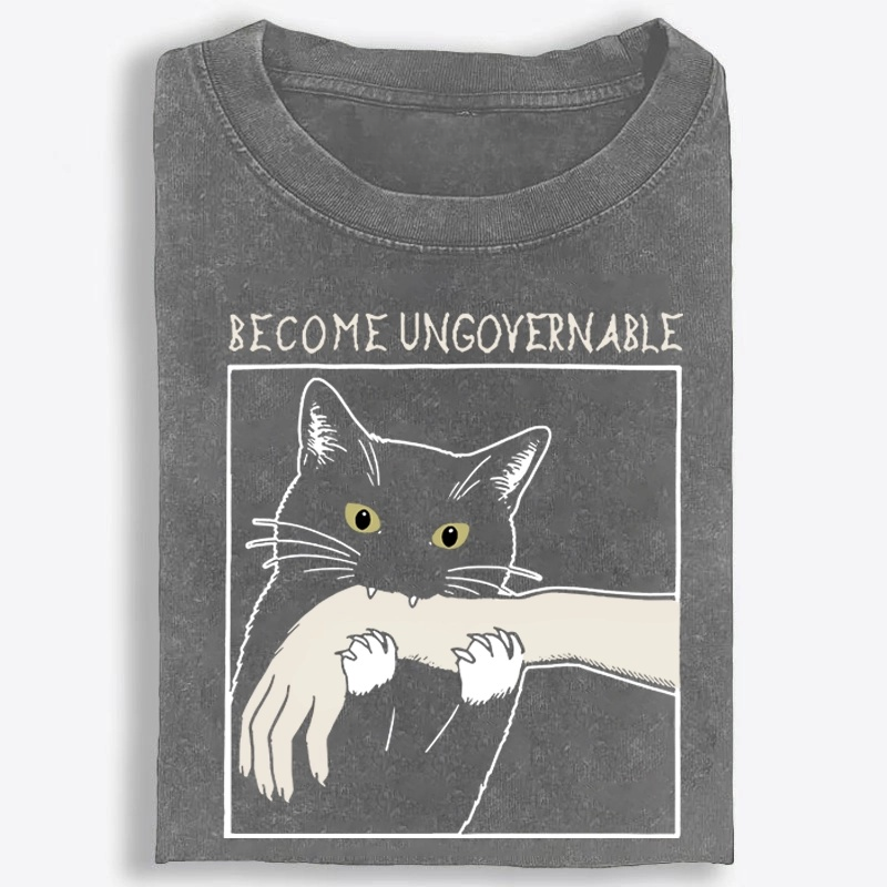 Become Ungovernable Cat Retro Washed T-Shirt