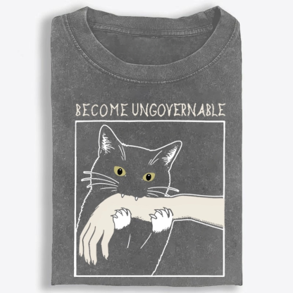 Become Ungovernable Cat Retro Washed T-Shirt