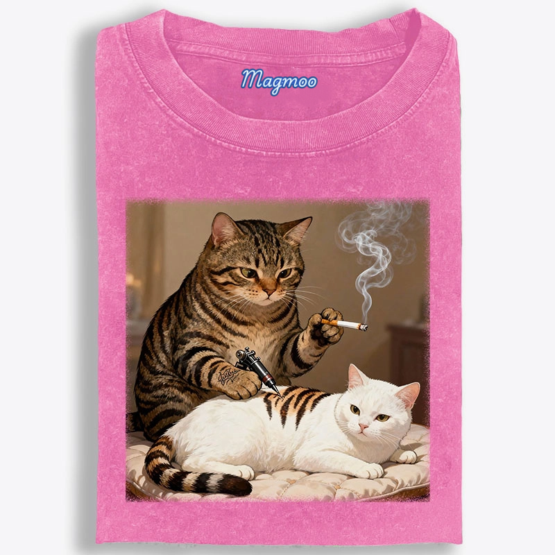 Cat Tattoo Artist Retro Washed T-Shirt