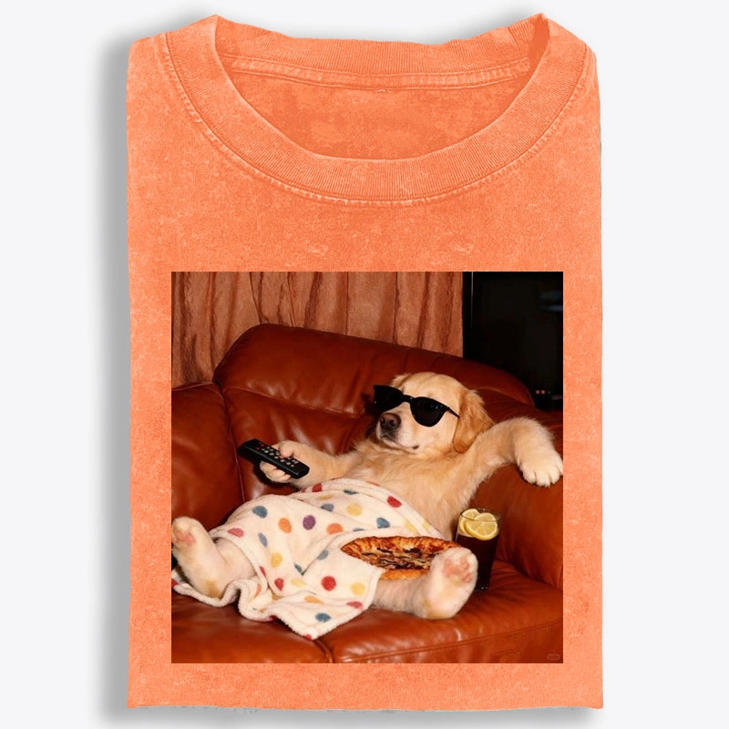 Golden Retriever Relaxing On Couch Retro Washed T-Shirt