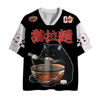 Magmoo Fat Cat Eating Ramen Mesh Jersey-Magmoo
