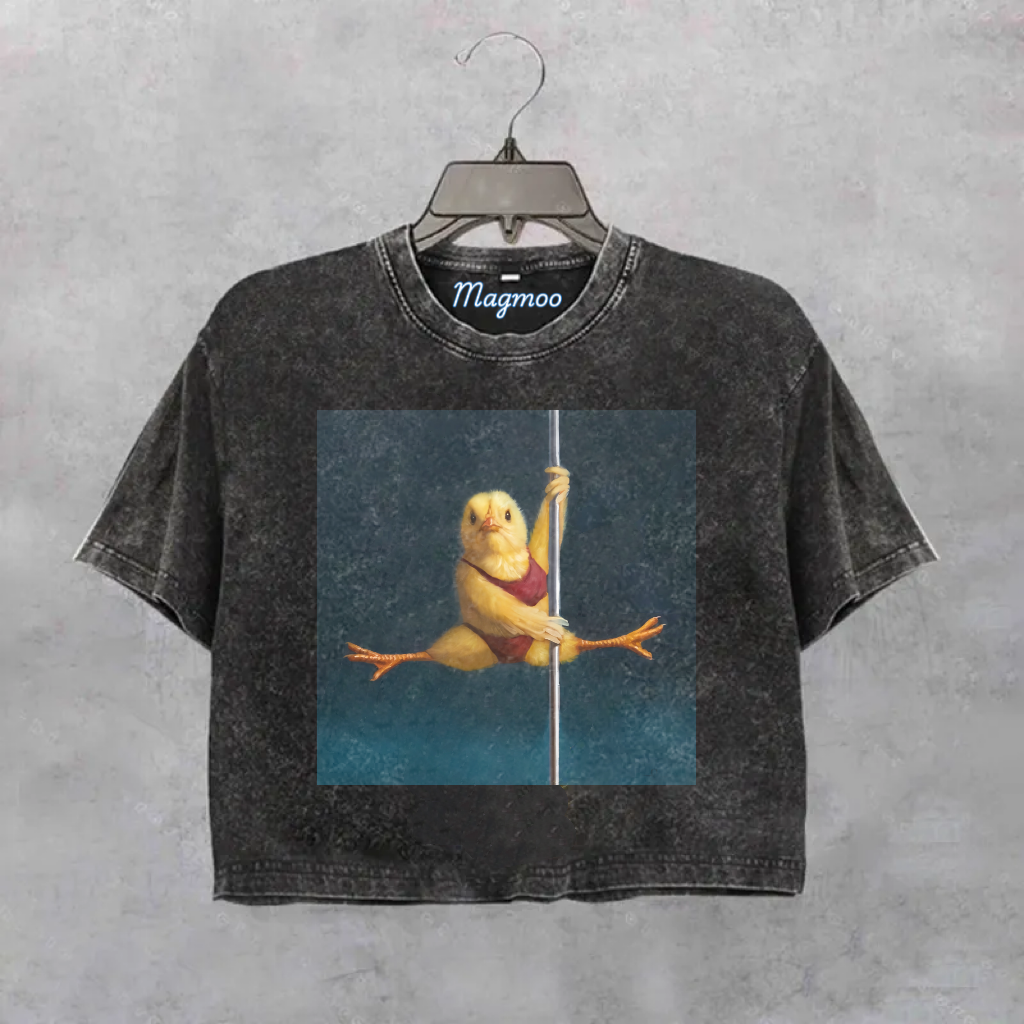 Funny Animal Washed Cotton Crop Shirt