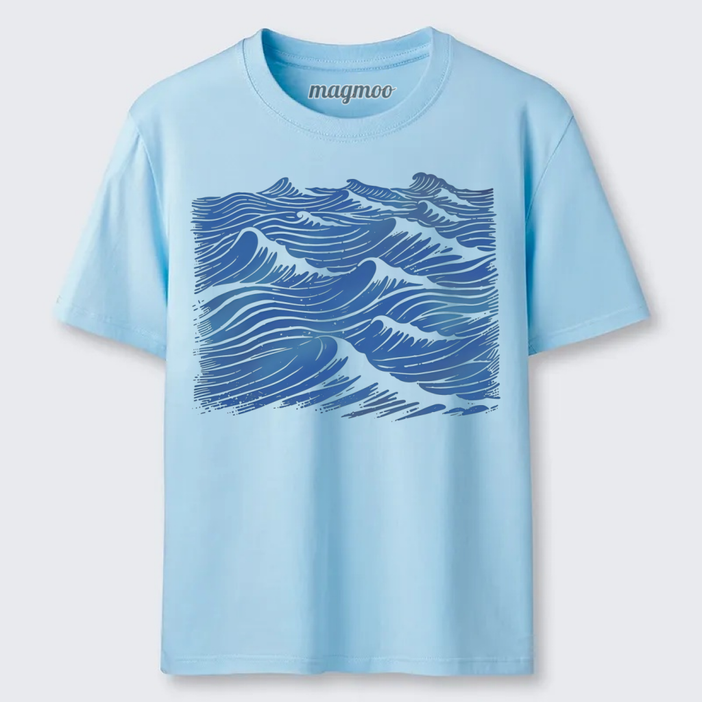 Magmoo Blue Woodcut Waves T-shirt