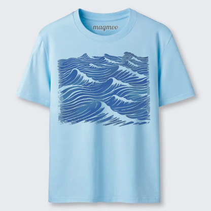 Magmoo Blue Woodcut Waves T-shirt