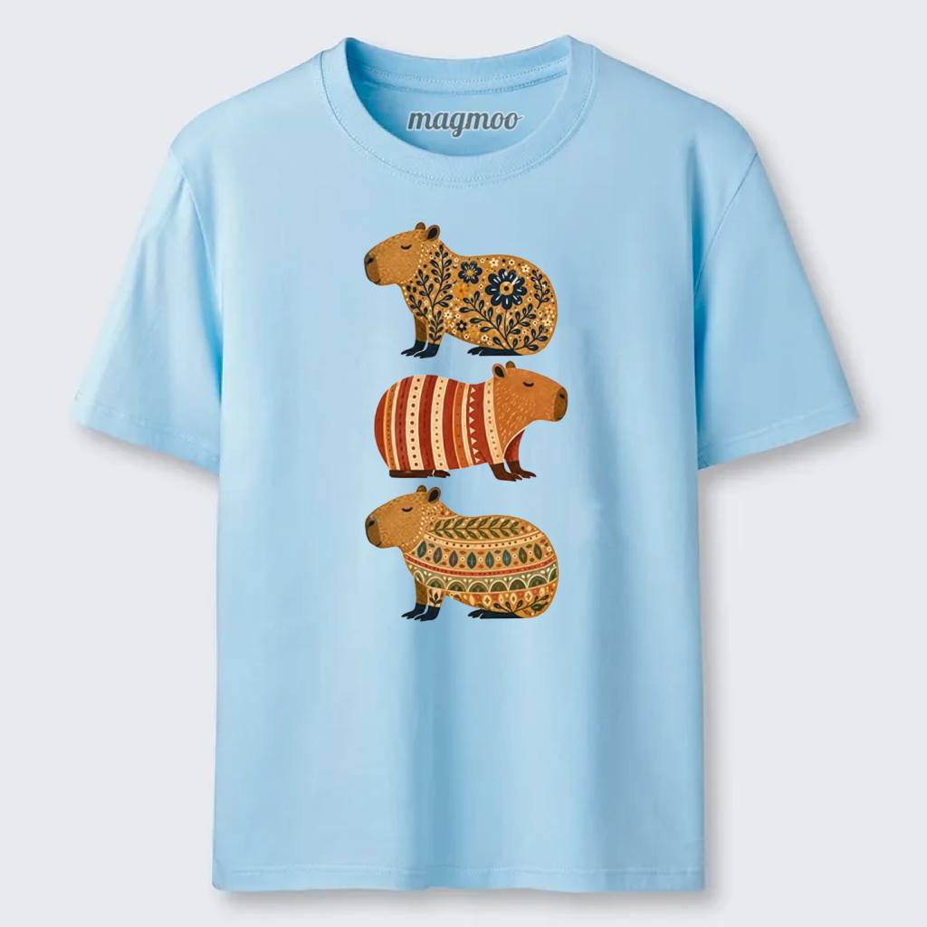 Magmoo Folk Floral Striped Capybara Trio Print Classic T-shirt
