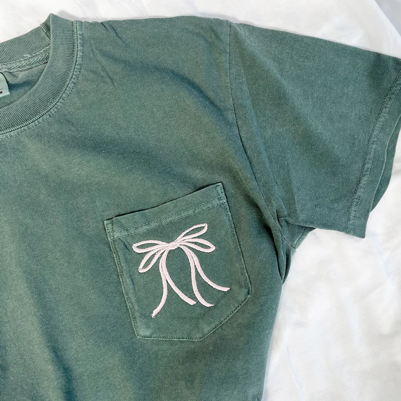 Cute Ribbon Bow Comfort Colors Pocket Tee