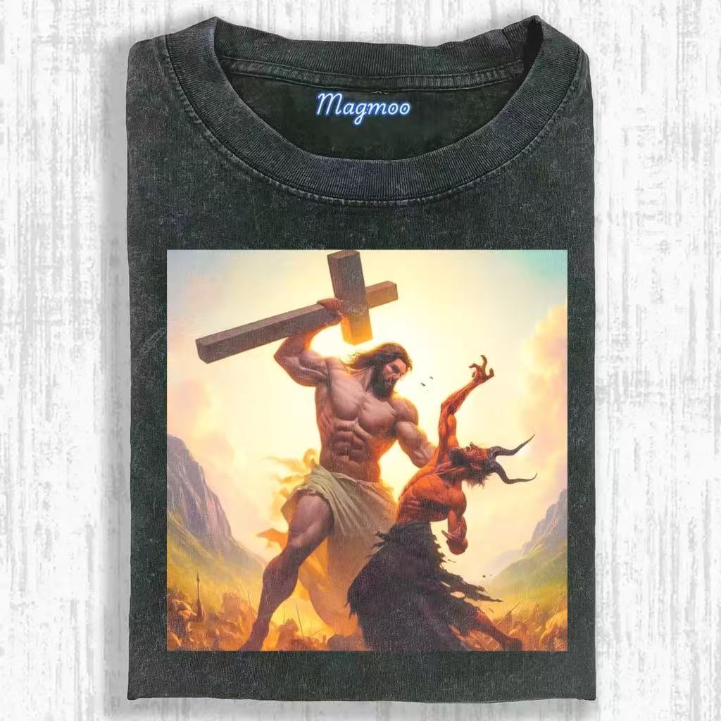 Vintage Muscle Jesus Fight T-shirt
