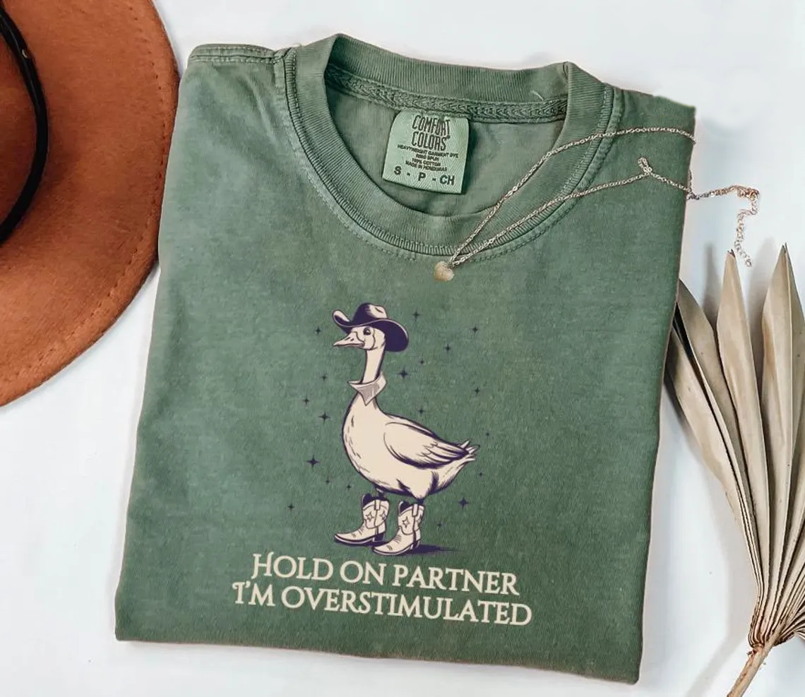 Comfort Colors Hold On Partner I'm Overstimulated Goose Funny T-Shirt