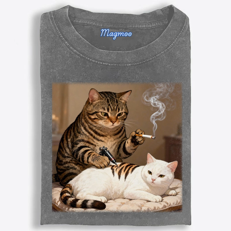 Cat Tattoo Artist Retro Washed T-Shirt