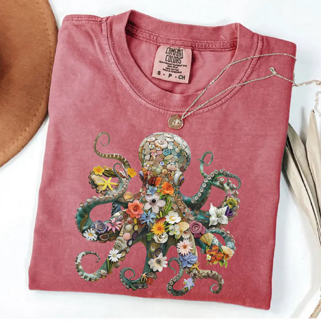 Retro Octopus Print T-shirt