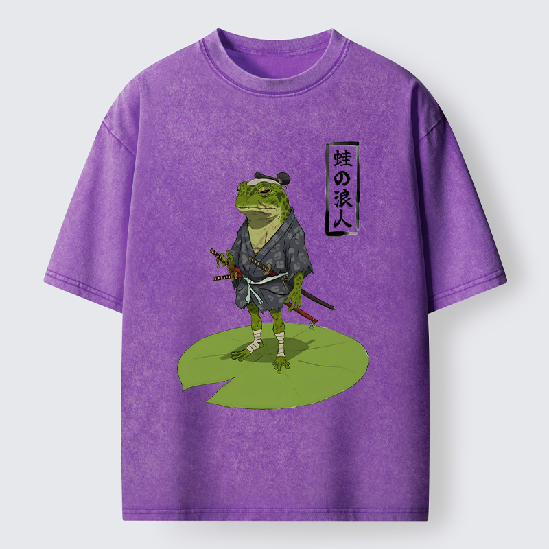 Magmoo Frog Japanese Samurai Washed T-Shirt