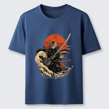 Magmoo Handsome Cat Samurai Japanese Classic T-Shirt-Magmoo