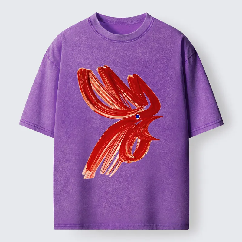 Magmoo Calligraphy Art Chicken Washed T-Shirt-Magmoo