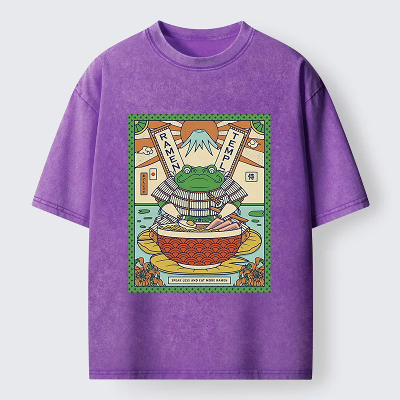 Magmoo Frog Samurai Eating Ramen Washed T-Shirt