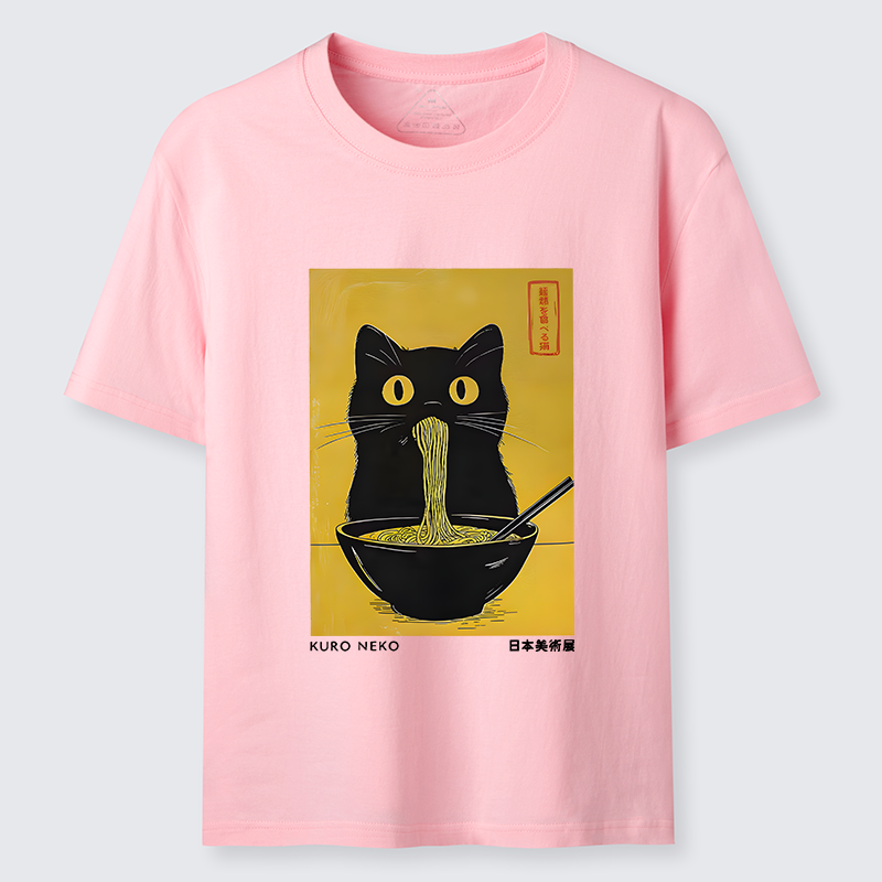 Magmoo Black Cat Eats Ramen In Big Bites Classic T-Shirt-Magmoo