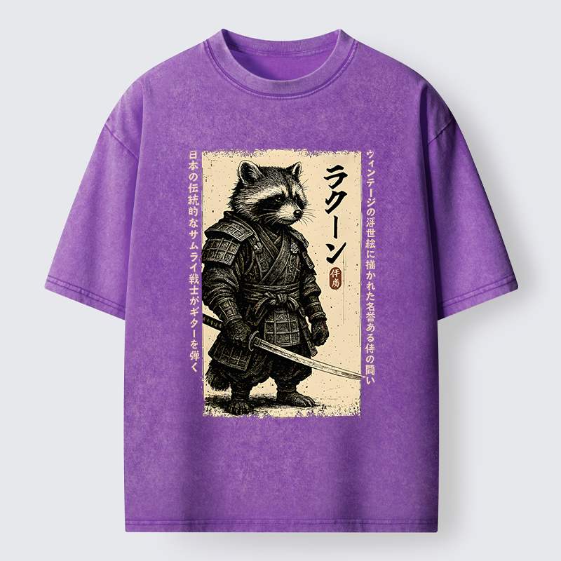 Magmoo Raccoon Japanese Samurai Washed T-Shirt