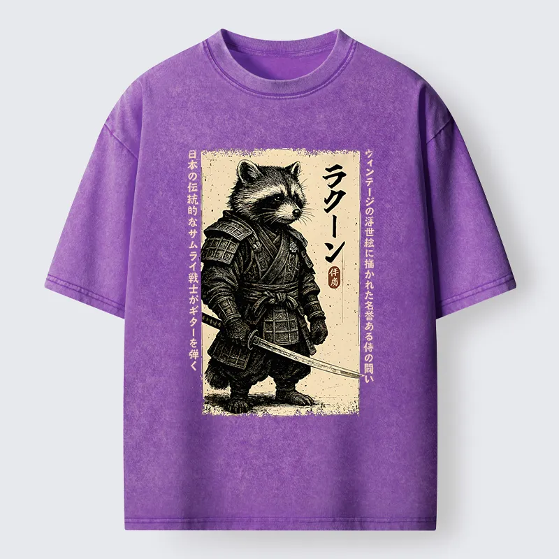 Magmoo Raccoon Japanese Samurai Washed T-Shirt