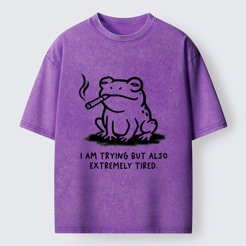 Magmoo Hardworking But Tired Frog Washed T-Shirt