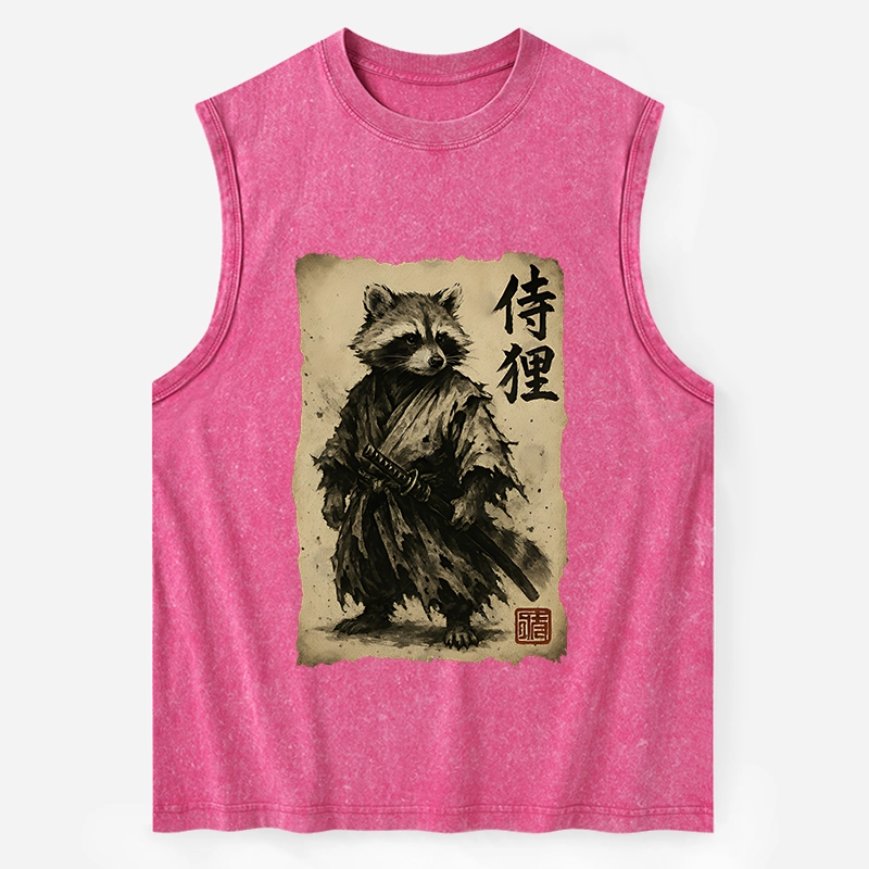 Magmoo Retro Raccoon Samurai Washed Tank