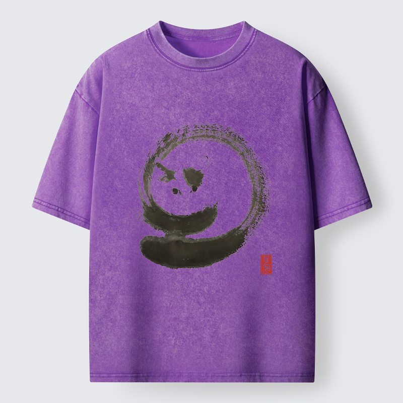 Magmoo Ink Painting Of A Fat Cat Washed T-Shirt-Magmoo