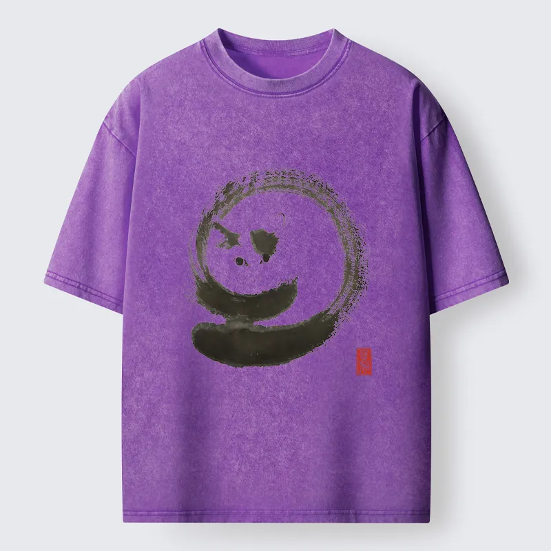 Magmoo Ink Painting Of A Fat Cat Washed T-Shirt-Magmoo