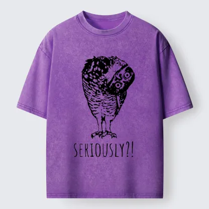 Magmoo Owl's Question Washed T-Shirt-Magmoo