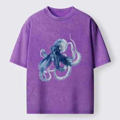 Magmoo Blue Octopus Washed T-Shirt-Magmoo