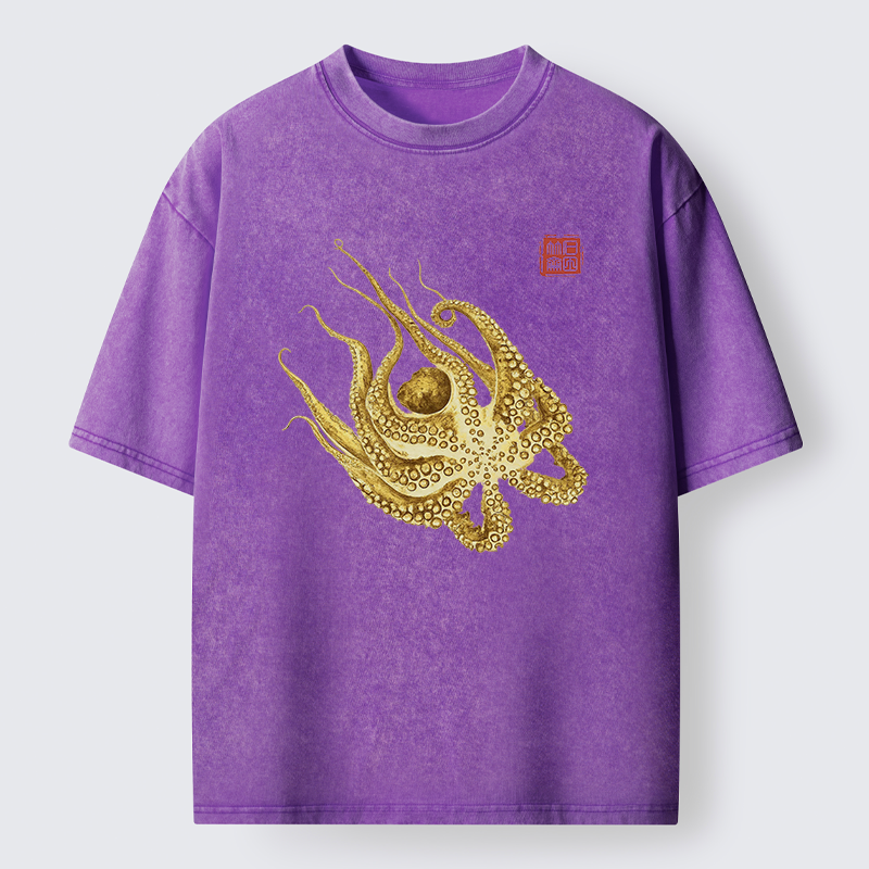 Magmoo Golden Octopus Washed T-Shirt-Magmoo