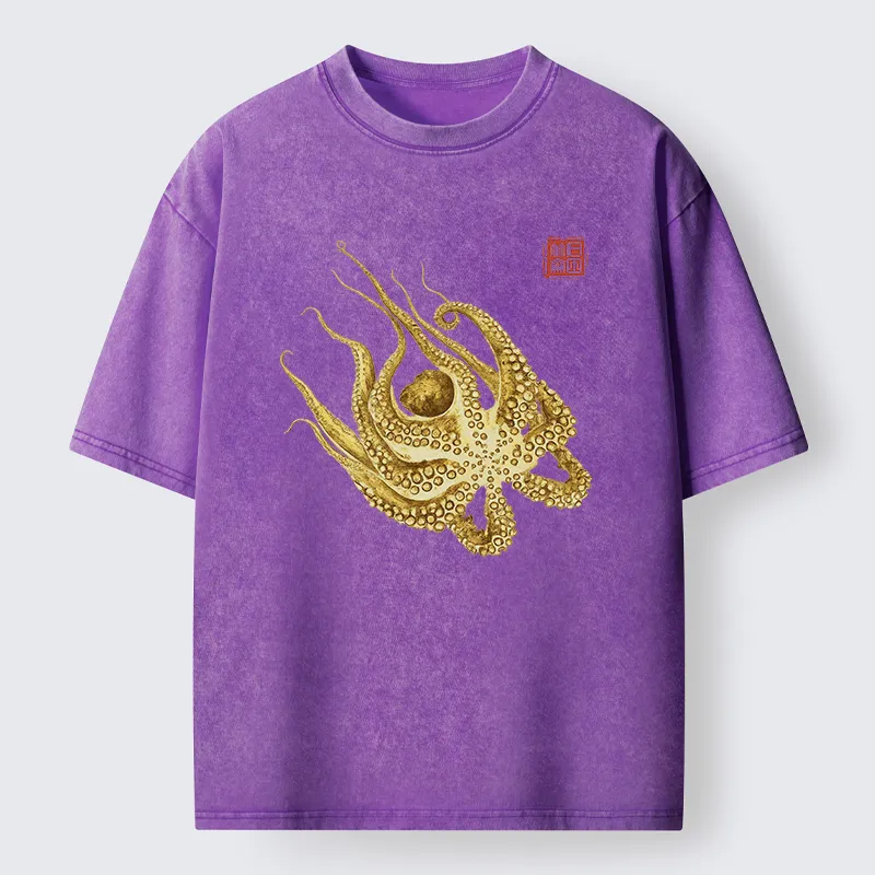 Magmoo Golden Octopus Washed T-Shirt-Magmoo