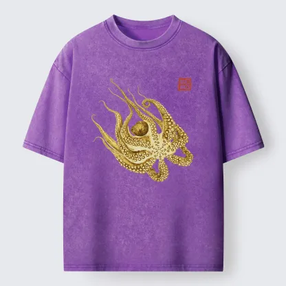 Magmoo Golden Octopus Washed T-Shirt-Magmoo