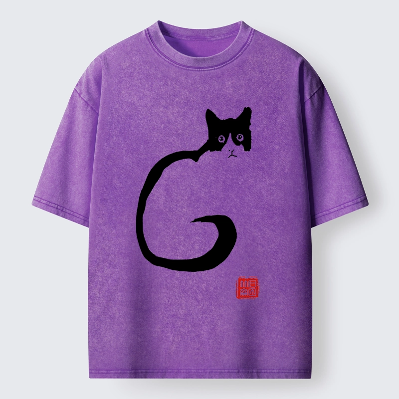 Magmoo Calm Cat in Simple Lines Washed T-Shirt-Magmoo