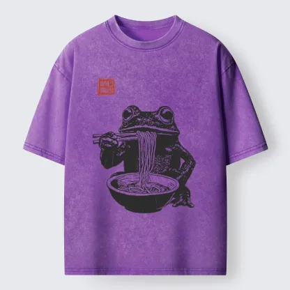 Magmoo Noodle Time for Froggy Washed T-Shirt-Magmoo