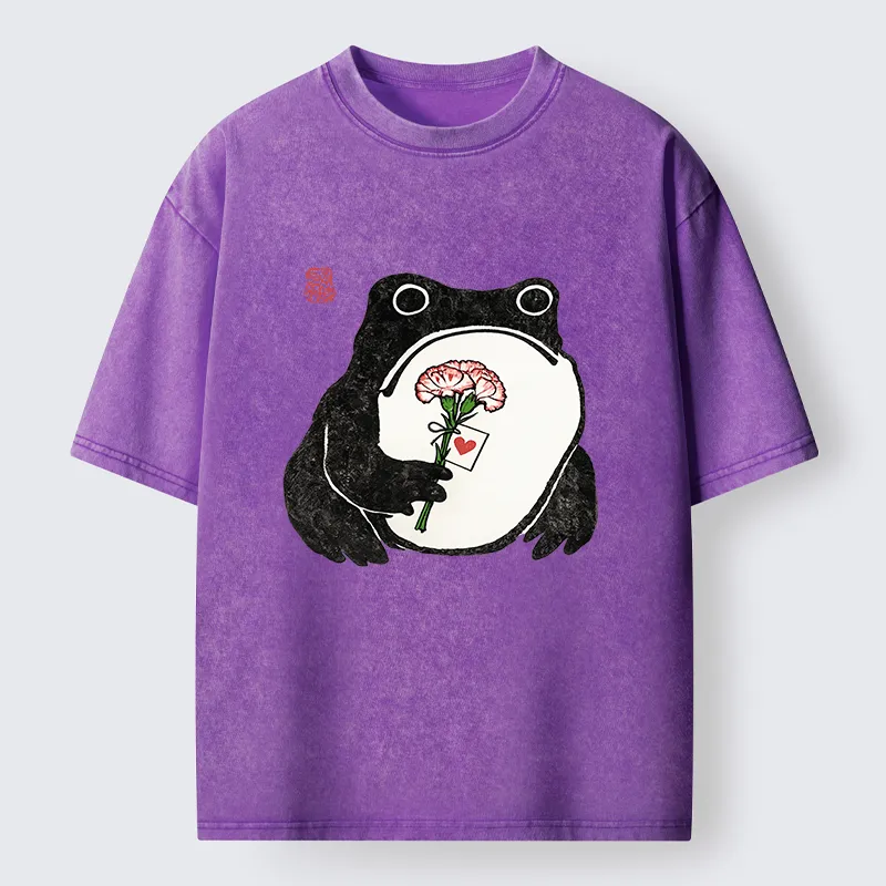 Magmoo The Frog Holding A Carnation Washed T-Shirt-Magmoo