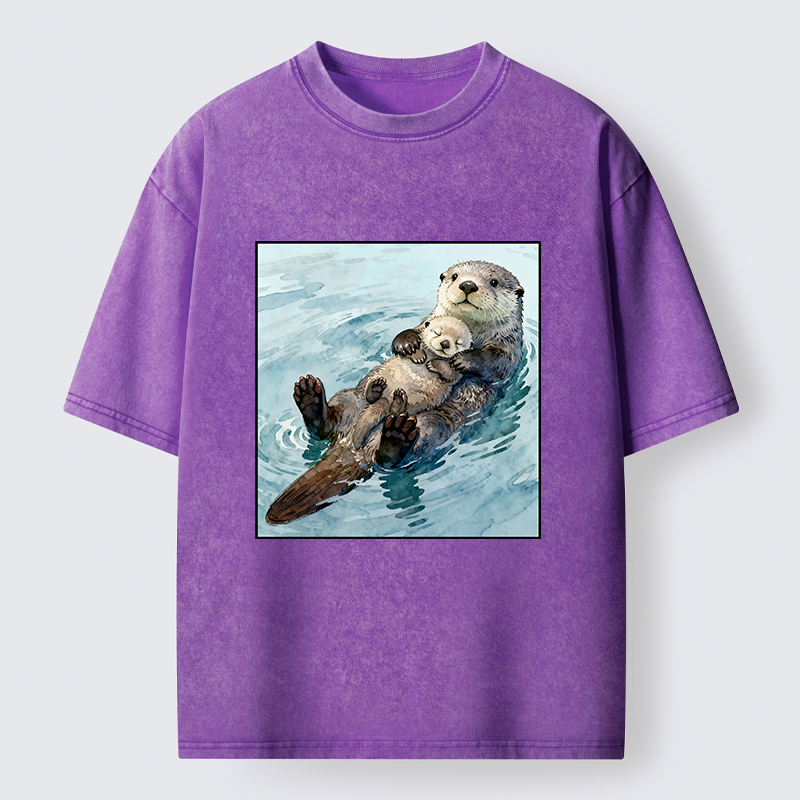 Magmoo Adorable Sea Otters Washed T-Shirt-Magmoo