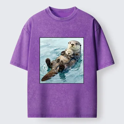 Magmoo Adorable Sea Otters Washed T-Shirt-Magmoo