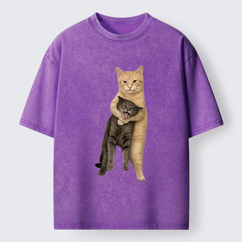 Magmoo Orange Cat’s Tight Embrace Washed T-Shirt-Magmoo