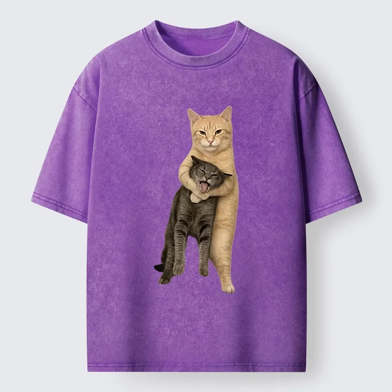 Magmoo Orange Cat’s Tight Embrace Washed T-Shirt-Magmoo