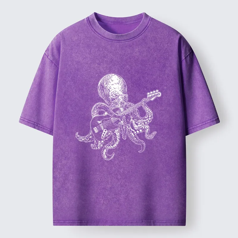 Magmoo Octopus Bassist In The Deep Washed T-Shirt-Magmoo