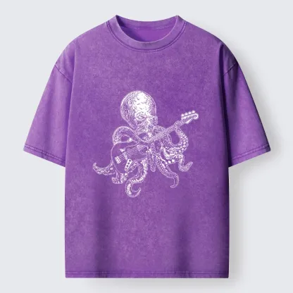 Magmoo Octopus Bassist In The Deep Washed T-Shirt-Magmoo
