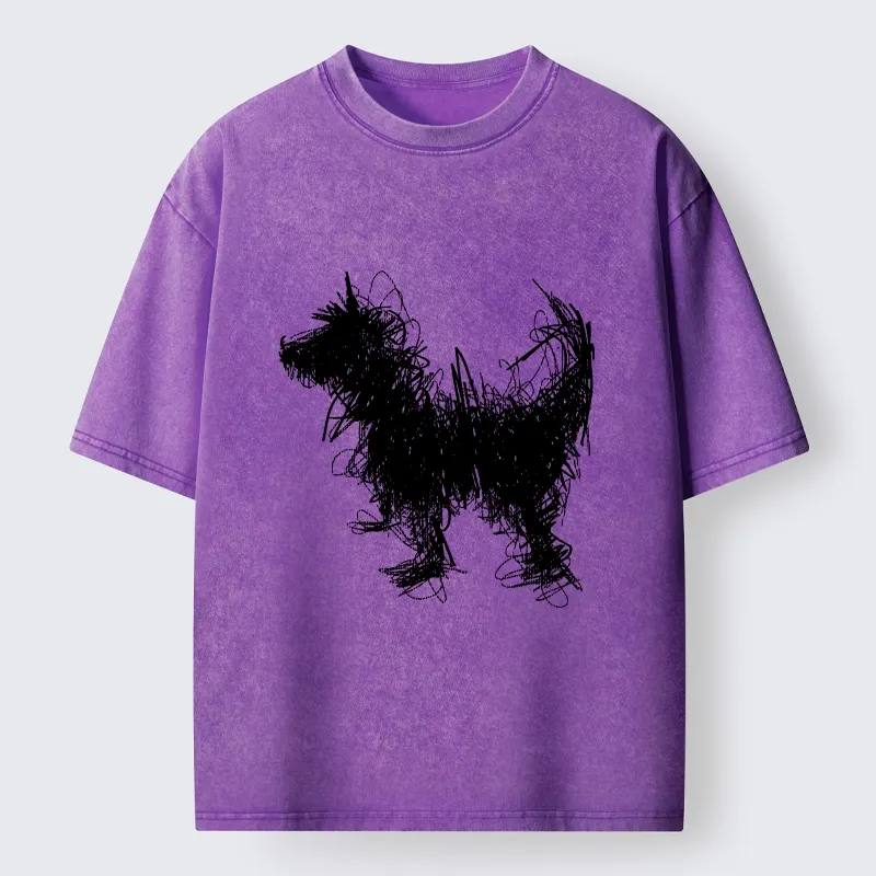 Magmoo Expressive Line Art Of A Dog Washed T-Shirt-Magmoo