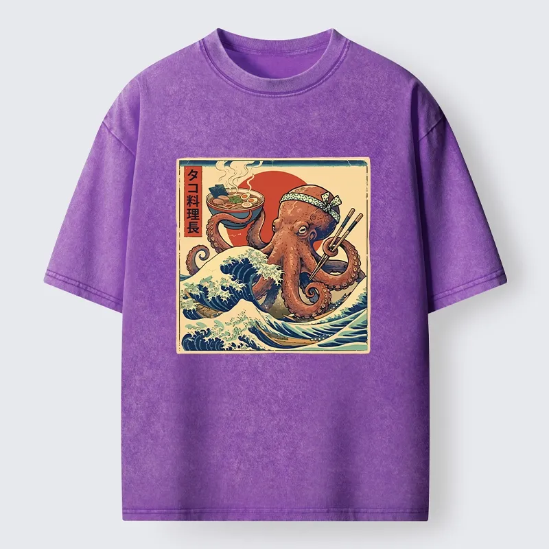 Magmoo Ukiyo-E Octopus Ramen Master Washed T-Shirt