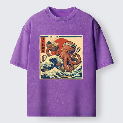 Magmoo Ukiyo-E Octopus Ramen Master Washed T-Shirt