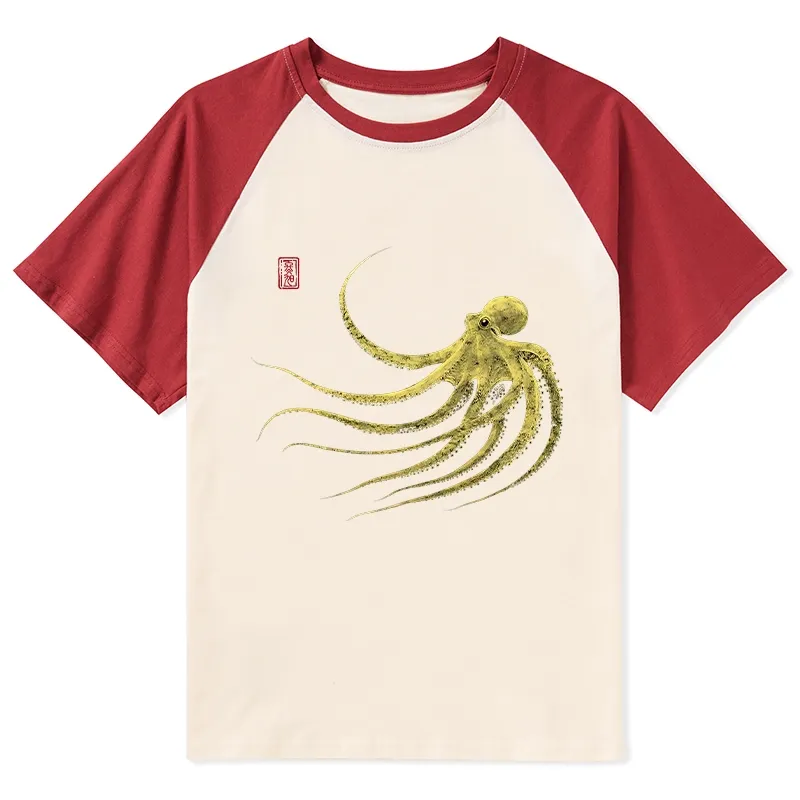 Magmoo Retro Octopus Japanese Raglan T-shirt