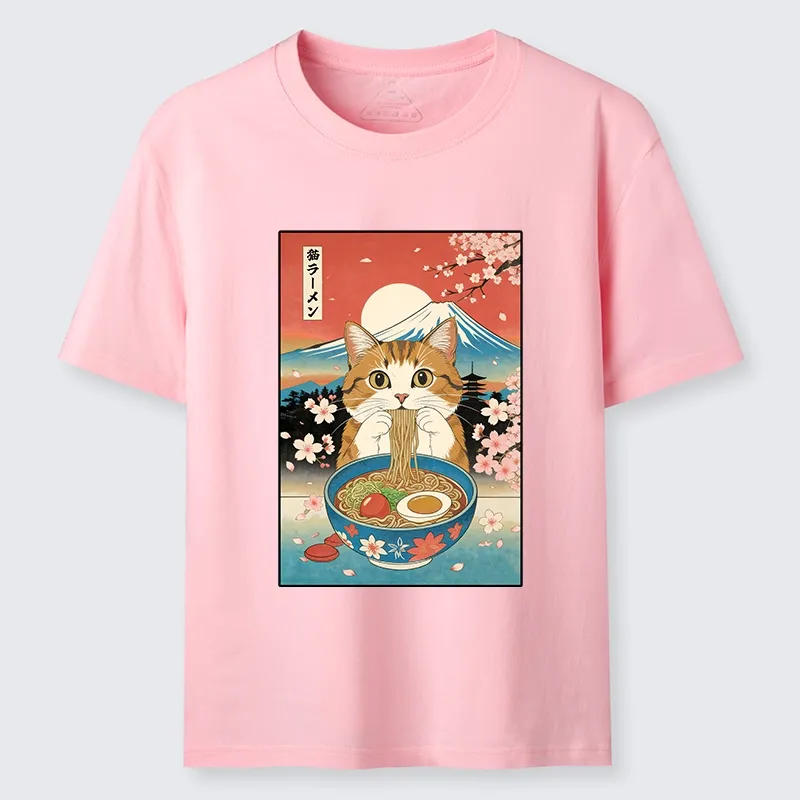 Magmoo Funny Orange Cat Eating Ramen Japan Classic T-Shirt-Magmoo
