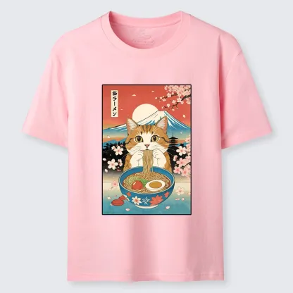 Magmoo Funny Orange Cat Eating Ramen Japan Classic T-Shirt-Magmoo