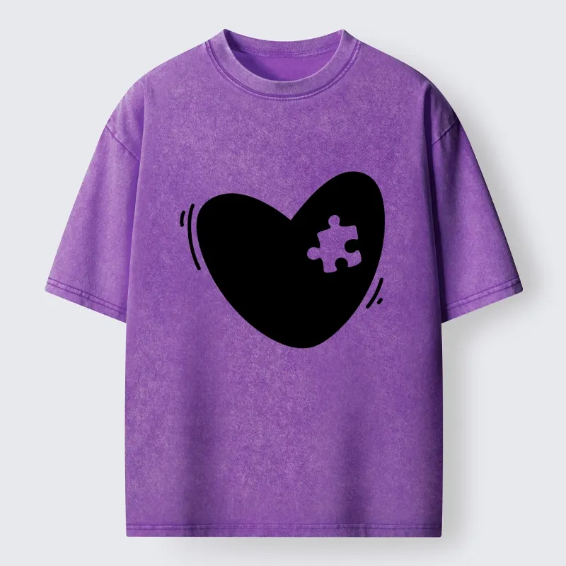 Magmoo Cute Heart Puzzle Washed T-Shirt-Magmoo